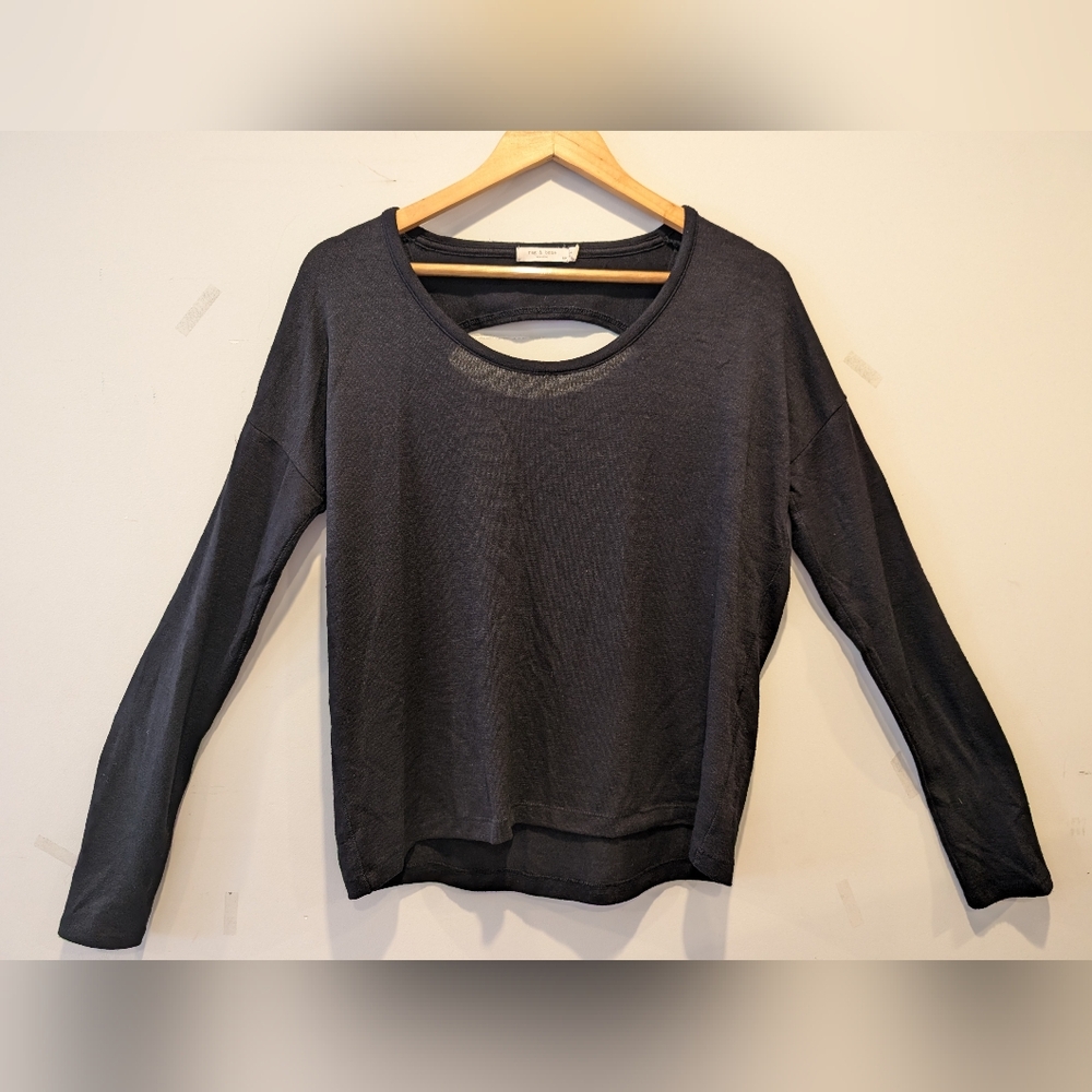 rag & bone Scoop Neck Top Black Cut Out Sz S Balletcore Minimalist Knit Basic 90